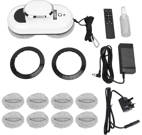 Goshyda Automatic Window Cleaning Robot, 5600pa Suction, Multiple Safety System, AI Path Smart Navigation and Remote Control, Glass Cleaning Robot for All Surfaces, with 8 Rags (UK P lug)