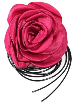 JIHUOO Collier ras du cou à grosses fleurs vintage à lacets - Collier ras du cou réglable élégant - Rose