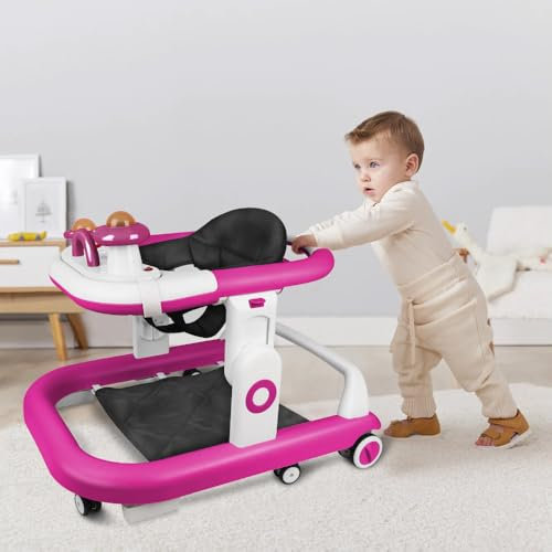Trotteur Original, Trotteur et Centre d'activités 3 en 1, lumières et musique, hauteur réglable, facile à plier, Baby Walker à Partir de 6 Mois, 70 * 56 * 42cm- Rouge