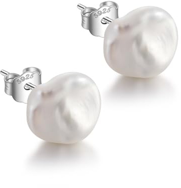 JaruJaru Stecker Ohrringe mit Button Zuchtperlen | S925 Sterling Silber Stecker mit Flachdesign | Hypoallergen & Hautfreundlich | Minimalistische Ohrringe für empfindliche Ohren | Bequem zum Schlafen
