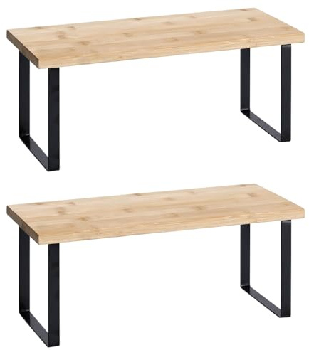 Basera Regal aus Bambus und schwarzem Metallgestell, 2er Set, stapelbar