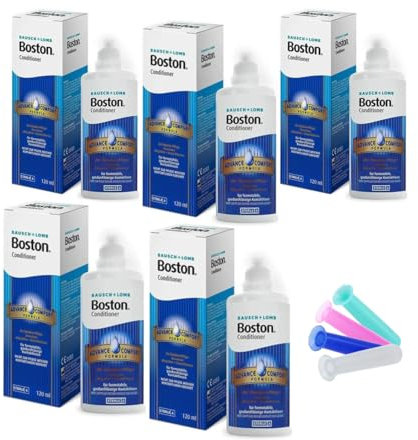 Sparset - Boston Conditioner, Aufbewahrungslösung für harte Kontaktlinsen (5 x 120 ml) inkl. praktischer Einsetzhilfe/Kontaktlinsensauger