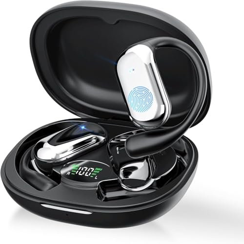 Auriculares Oreja Abierta Bluetooth 5.4, Auriculares Inalámbricos Deportivos con Gancho, Reproducción de 50H Pantalla LED, Cascos con micrófono Incorporado, Control Táctil