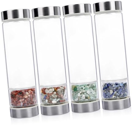 SOLUSTRE Kreative Quarzkristall Glas Wasserflasche mit Edelstein Energie Abnehmbarer Kristallsockel Natürliche Hydrotherapieflasche für Zuhause und Reisen Zufällige Farbe Zufälliger Stil
