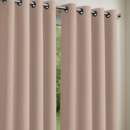 Lot de 2 Rideaux Unis Rose poudré- 8 œillets - 135x240 cm - Obscurcissant - Isolation Thermique été/Hiver - Prêts à Poser
