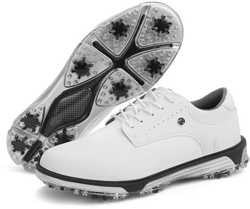 Mens Golf Shoes Water Resistant Spiked Shoe Golf Trainers White 11