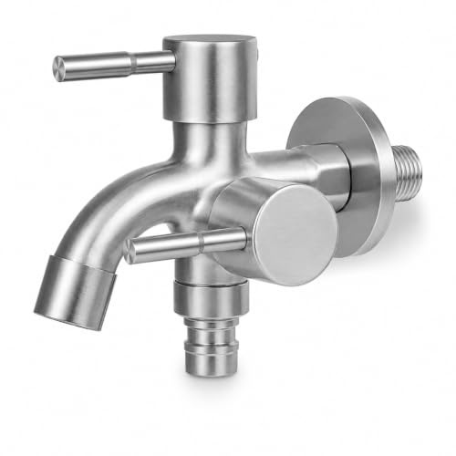 Double Tap, OJTOJT Rubinetto Doppio in Acciaio Inossidabile, Rubinetto per Lavatrice da 1/2 Pollice, Rubinetto da Giardino - Ideale per Giardino, Cucina e Bagno