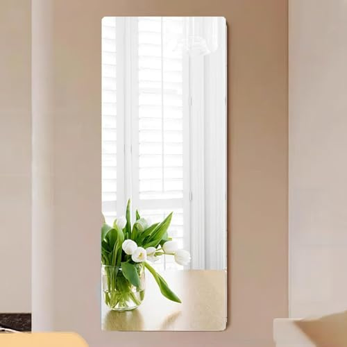 GLFLOW specchio adesivo, Specchi a figura intera, fai-da-te, adesivo da parete a specchio in PET 40 cm x 122 cm, autoadesivo, resistente agli urti, flessibile, per soggiorno, bagno, camera da letto