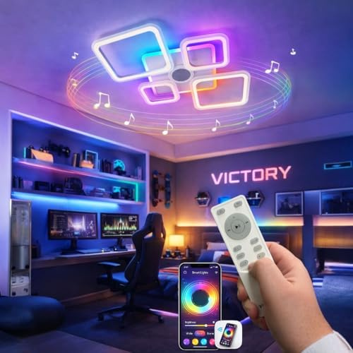 Partenopea Plafoniera LED 70W Smart RGB+CCT con Cassa Bluetooth, Dimmerabile, 5 Quadranti Design Moderno 725x455mm, Telecomando e App, Luce Calda Naturale Fredda, Lampada Soffitto Interno Bianca