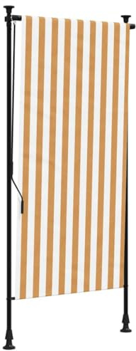 Roanoer Außenrollo Orange und Weiß 100x270 cm Sichtschutz Balkonrollo höhenverstellbare Klemmmarkise ohne Bohren Senkrechtmarkise mit Handkurbel für Balkon und Terrasse