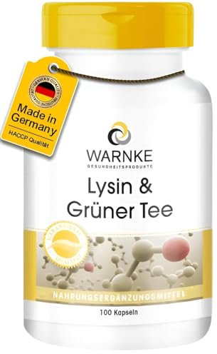 L-Lysin & Grüner Grüner Tee-Extrakt - Polyphenole - EGCG - Koffein - 100 Kapseln - vegan & hochdosiert | Warnke Vitalstoffe - Deutsche Apothekenqualität