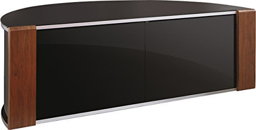 MDA Designs Sirius 1200 Remote Friendly Beam Thru Glass Door Walnut/Oak Gloss Piano Black with Silver Trim up to 55 LCD/Plasma/LED Cabinet TV Stand
