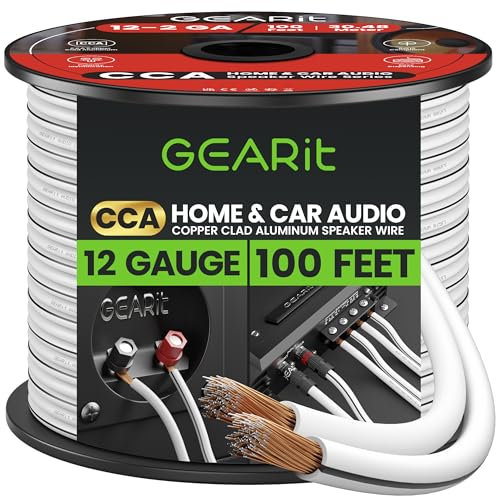 GearIT Speaker Wire Audio Cable CCA 2x4mm≤ (30.48 Meters - White) Copper Clad Aluminum - Great for Hi-Fi Home Theater and Car Speakers - 12 Gauge AWG, 100 Feet