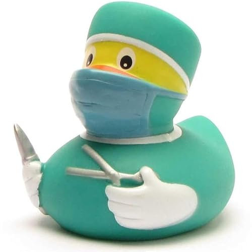 Duckshop I anatra da bagno chirurgo, lunghezza 8 cm, con portachiavi in set con paperetta, regalo per medici, personale medico