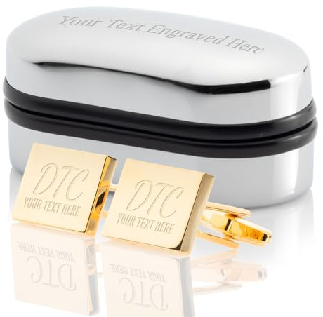 Personalised Gold/Silver Cufflinks for Men, Custom Engraved, Chrome Case