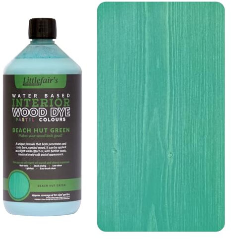 Littlefair's Teinte Bois 1ltr - Teinture Bois Écologique À Base D'Eau et Sûre - Lasure Bois Intérieur à Séchage Rapide - Peinture Lasure pour Bois Nettoyage Facile - Couleur:Cabane de plage verte