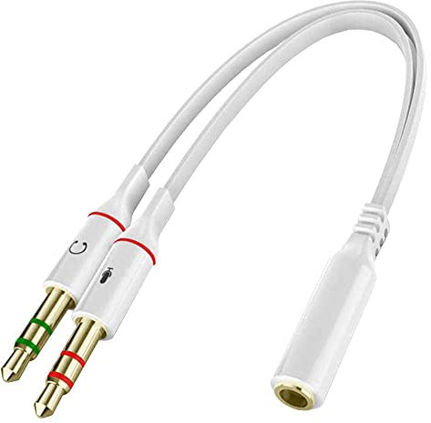 OcioDual Adaptateur Jack Audio 3,5mm Blanc Adaptateur Micro Casque, Câble pour Casque Gaming, Casque Audio, PC Gaming, Cable Jack Micro Gaming, Cable Jack 3.5 Male Male, Prise Jack