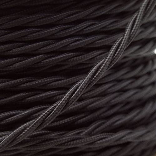 Art Deco Emporium PRE-CUT 1 Meter Length Vintage Styled British Black Coloured Cloth Covered Braided Twist Flex - Electric Cable 3 Core; Electrical Wire 6Amp; Lighting Flex 0.75mm