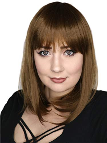 Prettyland Damen Braun brünett glatte Matte Natürliche wie Echthaar Mittel-lange Alltag Perücke Bob Pony Wig C952