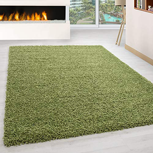 HomebyHome Shaggy Teppich Wohnzimmer 120x170 cm - Shaggy Teppich Hochflor Grün Extra Weich und Flauschig - Langflor Teppiche für Schlafzimmer, Küche, Flur - Carpet, Halı, Kilim