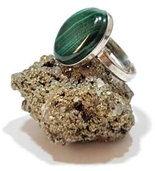 925 Silber Ring mit Malachit (Naturstein) 18x13mm - Alle Größen von festen oder verstellbaren Ringen, von XS bis XXXL, für Männer für Frauen - Kostenlose Geschenkbox