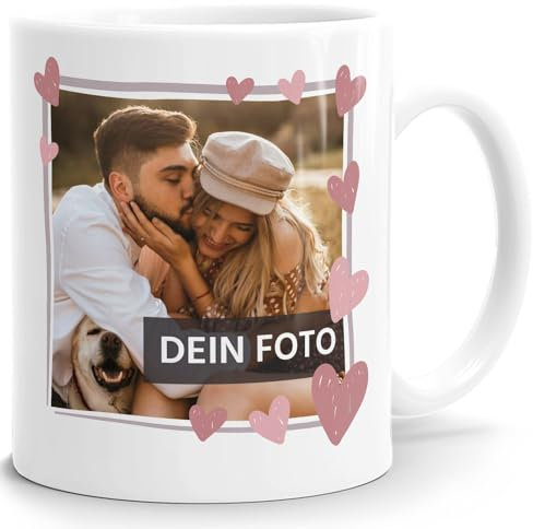 SpecialMe® personalisierte Fototasse mit eigenem Foto persönliches Geschenk mit Bild selbst gestalten Rahmen Herz Anker Herz weiß Keramik-Tasse