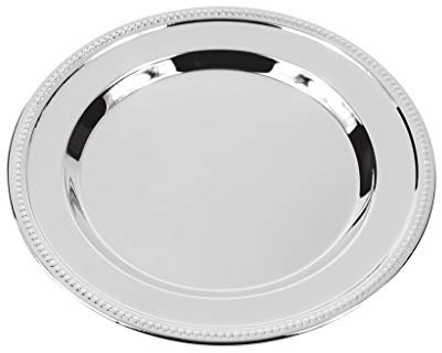 ARTE DEGLI ARGENTI SOTTOPIATTO Vassoio da TAVOLA Diametro Cm.31 in Metallo Lucido e RIFINITURA in Argento 925% con Decoro PERLINATO sul Bordo Made in Italy 81253