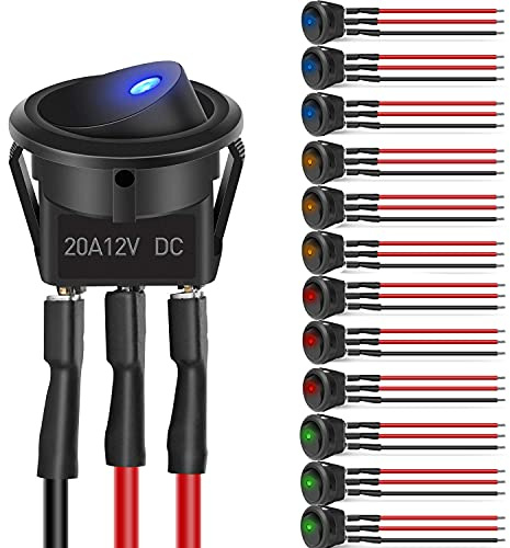 VISSQH 12pcs interruptor basculante 12v,interruptor basculante redondo,3Pin interruptores para coche NO/Off 12V 20A/24V 10A LED interruptor palanca (con alambres previamente Soldados)