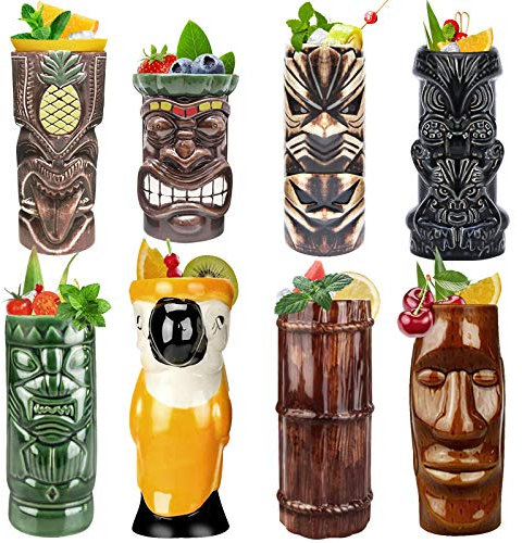 Set di 8 tazze in ceramica TIKI Hawaiian Party Cute Exotic Cocktail Bicchieri Hawaiian TIKI Mug - 8 pezzi L