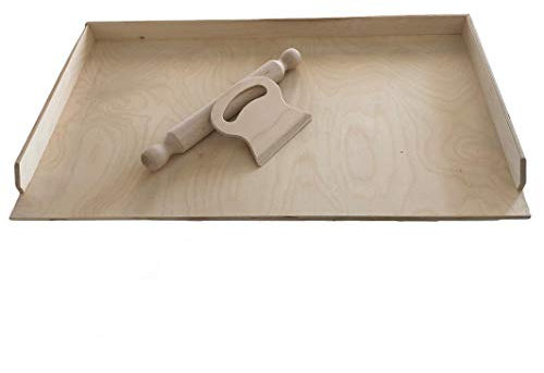 eacommerce Tavoliere Spianatoia ASSE Tavola in Legno di Betulla con Rialzo per Impastare Made in Italy con Raschietto/Spatola e Mattarello Legno in Omaggio (80x50 cm)