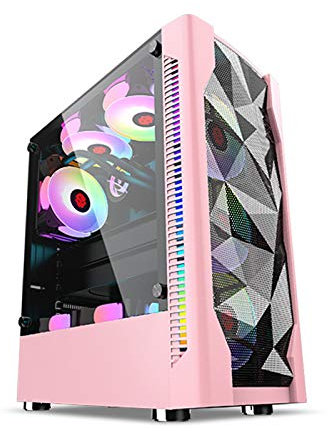 ZXCVBNAS ATX Mid Tower Boîtier PC Gaming - USB Avant Port - dégagement Rapide en Verre trempé Panneau latéral - Système de Gestion des câbles - Eau de Refroidissement Prêt - Noir/Blanc/Rose,Rose