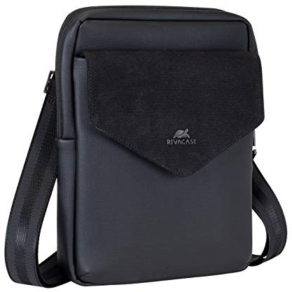Rivacase Umhängetasche Crossbody Tasche für Tablets bis 11 Zoll Schultertasche Herren kleine modische Crossbody Tasche mit verstellbarem Schultergurt/Schwarz
