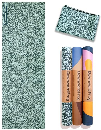 Downward Frog Travel Yoga Mat Lightweight Foldable – Printed Pilates Mat for Women, Colourful Patterned Hot Yoga Mat – Eco Natural Rubber Mat for Bikram, Fitness & Meditation - Whirly 2mm