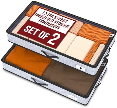 SHIZZO Underbed Storage Solution Organizer Bin 30x24.5x5.3 inches Set of 2, Use as Shoe Storage or Under Bed Drawers with 20 Dividers, For Shoes, Clothes, Boots, Toys