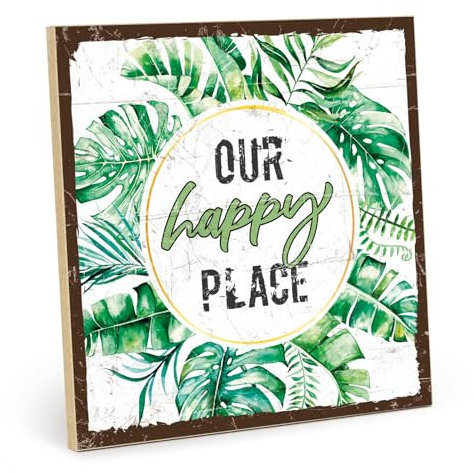 TypeStoff Holzschild mit Spruch – happy palce – im Vintage-Look mit Zitat als Geschenk und Dekoration zum Thema Lieblingsplatz - HS-01191