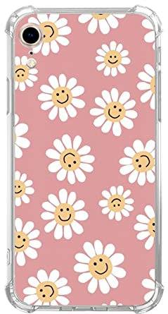Vusbvelnot Smile Face Daisy Flower Case Compatible with iPhone XR, Cute Pink Smiling Daisy Case for iPhone XR for Teens Men and Women, Cool TPU Bumper Phone Case Cover