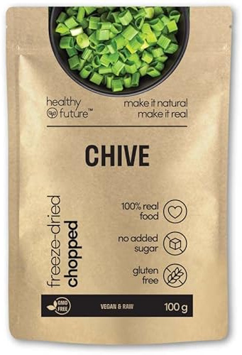 Healthy Future Freeze Dried Chive Lyophilised Chopped Herb Not Irradiated 100% Natural Vegan Kosher Snack Free from Gluten Sulphur Preservatives GMO No Added Sugar 25g