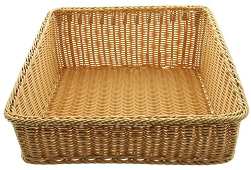 FRANK FLECHTWAREN Regalkorb Poly, 50 x 50 cm, stabil auf Metallrahmen geflochten, Polyrattan, naturfarben, abwaschbar, Maße: Breite 50 cm, Tiefe 50 cm, vordere Höhe 13 cm, hintere Höhe 22 cm