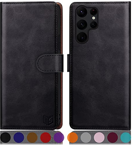 SUANPOT [RFID Schutz für Samsung Galaxy S23 Ultra Hülle PU Leder Handyhülle Lederhülle Klapphülle Kartenfach Flip Cover für Samsung S23 Ultra Handy hülle Leather Wallet Phone Case Schwarz
