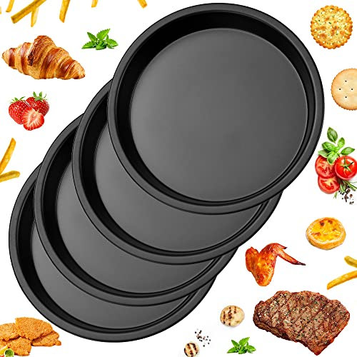 ANTHYTA 4 PCS Molde para Quiche de Acero Carbono Moldes para Tarta Antiadherentes Moldes de Repostería Redondos Bandeja de Pizza Antiadherente Bandeja Redonda para Bizcocho Tartaleta Pizza(7pulgada)