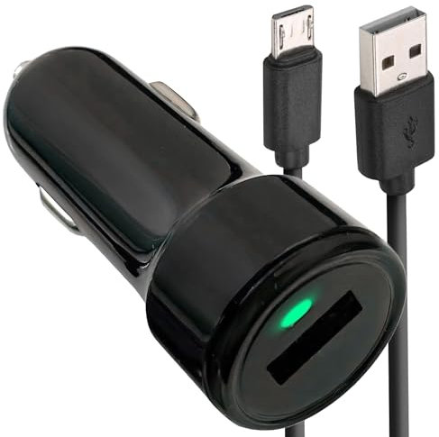 Chargeur Allume-Cigare USB, avec Câble Micro-USB 1 Mètre Inclus, Recharge Rapide, Compact et Universel, Compatible Smartphone Android, GPS, Caméras, Coloris Noir, 570332