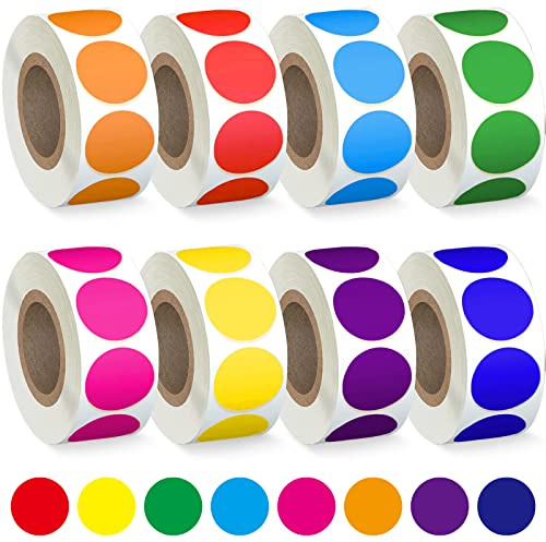 Colored Dot Stickers, 8 Color Coding Labels, 3/4 Round, 4000 Circle Labels