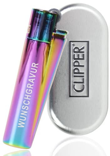 WIENS3D Clipper Feuerzeug mit Gravur Personalisiert incl. Box aus Metall | Edition ICY Rainbow | Gasfeuerzeug mit Name Personalisiert