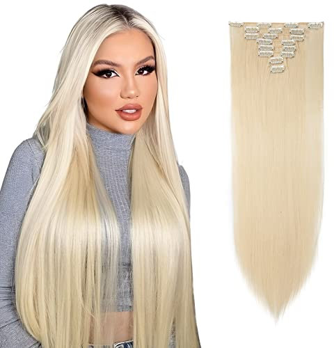 Elailite Clip in Extensions, Hellelfenbein - Haarverlängerung Haarteil glatt günstig, 8 Tressen Hair Extensions Clip, 66cm 140g für Voller Kopf