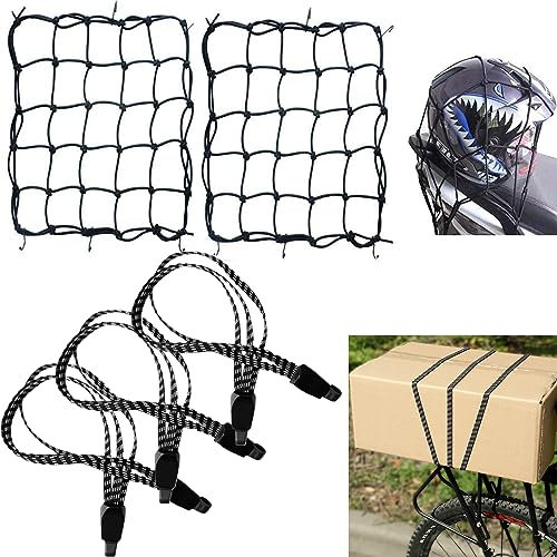 Spanngurte Fahrradträgergepäck,Expander mit Haken,Gepäckspanner Fahrrad,Spanngurte Mit Haken für Gepäckträger Fahrradgepäckträger (3PCS Spanngummi Fahrrad+2PCS Netz Helmnetz)