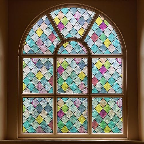 FEOMOS Fensterfolie Blickdicht Bunt Regenbogen Gitter Folie, 90x300cm | Fenster Sichtschutz Selbsthaftend, Fensterfolien Statisch Haftend Anti-UV für Schlafzimmer Küche Wohnzimmer