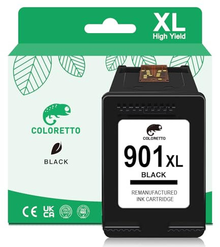 COLORETTO 901 XL (1 Schwarz) Wiederaufbereiteter Ersatz für Druckertintenpatrone für HP 901XL für Officejet 4500 G510 J4524 J4535 J4580 J4585 J4624 J4660 J4680 Series Druckers