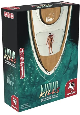 Pegasus Spiele 19014G - Deadly Dinner - Kaviar Kills - Krimi Dinner für Zuhause - 7 bis 11 Spieler - Krimispiele für Erwachsene - Krimidinner Spiel