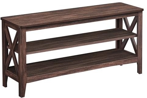 VASAGLE, Entryway Storage Bench, 2-Tier Shoe Rack, 11.8 x 39.4 x 18.9 Inches, Holds up to 600 lb, Farmhouse Style, for Living Room, Bedroom, Maroon Brown ULSB153K51
