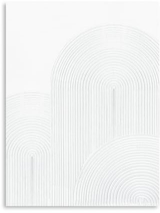 Moderne weiße strukturierte Wandkunst: 3D-Retro-Putz, geometrische abstrakte Malerei, Linie, Spiralformen, Wanddekoration für Wohnzimmer, Schlafzimmer, moderne, neutrale Kunstdekoration, gerahmt,